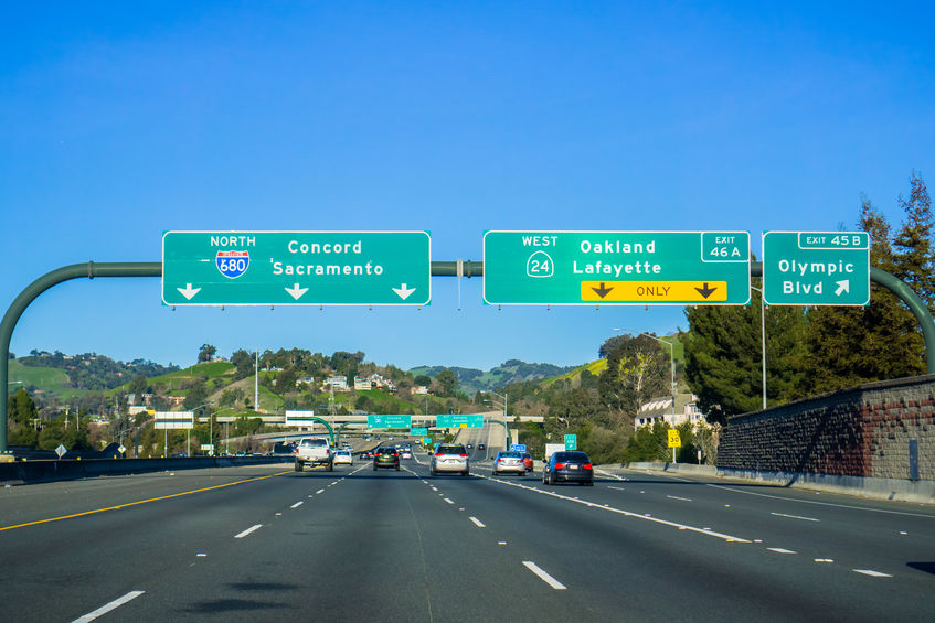 Freeway Interchange sign in east San Francisco bay, California